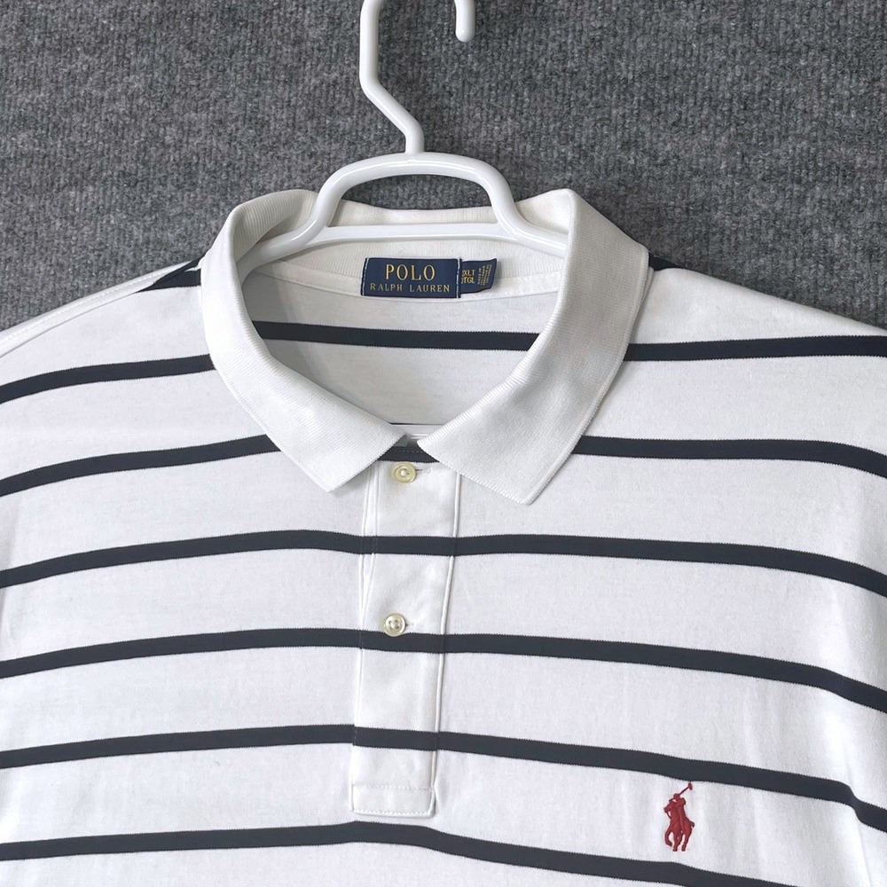 Polo Ralph Lauren Mens 3XLT White Navy Blue Striped Short Sleeve Polo Shirt
